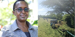 A collage of Thripsisa Wanjiku Wamae and the scene of the accident on Monday, September 9, 2024.