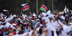 Kenyans protesting with flags.