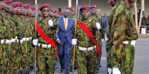 President William Ruto inspecting a guard of honour at the 49th passing out parade of General Service Unit officers in Embakasi, Nairobi County on January 12, 2024.