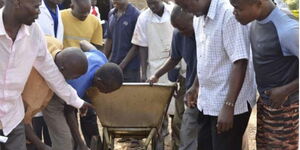 Bungoma youth view one of the wheelbarrows purchased at Ksh109,000 each on October 15, 2015.
