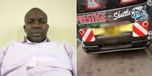 A collage of William Mutua and a Matatu he operates 