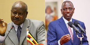 A photo collage of Ugandan President Yoweri Museveni (left) and President William Ruto