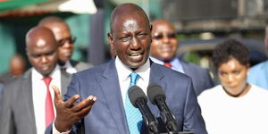 President William Ruto speaks during the flagging off of oxygen gas cylinders at State House on April 18, 2023.
