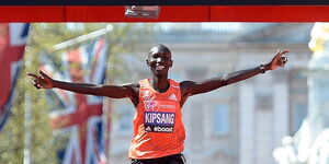 Former Marathon Record holder Wilson Kipsang competing at the 2014 Virgin London Marathon.