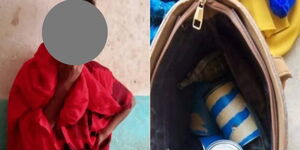 The woman who was arrested on March 11, 2021 (left) and the explosives found in her handbag (right)