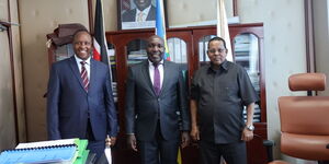 Water Resources Authority (WRA) Chair Mr Donald Murgor (Left), Principal Secretary State Department for Water and Sanitation, Julius Korir (Centre) and WRA CEO Mohammed Shurie