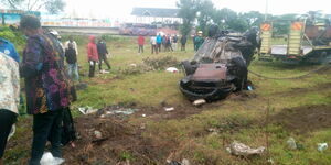 The wreckage of the MCA's vehicle involved in a grisly accident on Sunday morning, April 19
