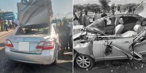 Wreckage of a car belonging to a UDA MCA involved in a road accident along Malindi-Garsen Road on Saturday, June 17, 2023.