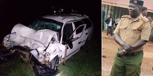 Wreckage of a car that crashed killing Trans Nzoia CIPU Commander John Otieno Opiyo.