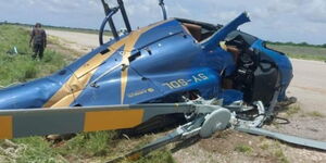 Wreckage of the chopper that crashed in Wajir on Monday.