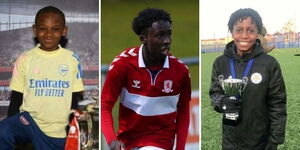 From left to right: Leo Messo (Arsenal), George Gitau (Middlesbrough FC) and Mwadime Kazungu (Leicester FC)
