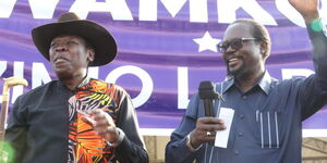 Former CS Eugene Wamalwa with DAP Party Leader Wafula Wamunyinyi in a past political rally. STANDARD