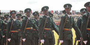 Kenya Prisons officers marching in a state function.