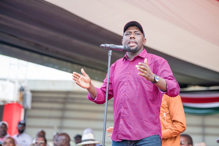 Elgeyo Marakwet Senator Kipchumba Murkomen addressing the crowd at the BBI rally in Meru on February 29, 2020.