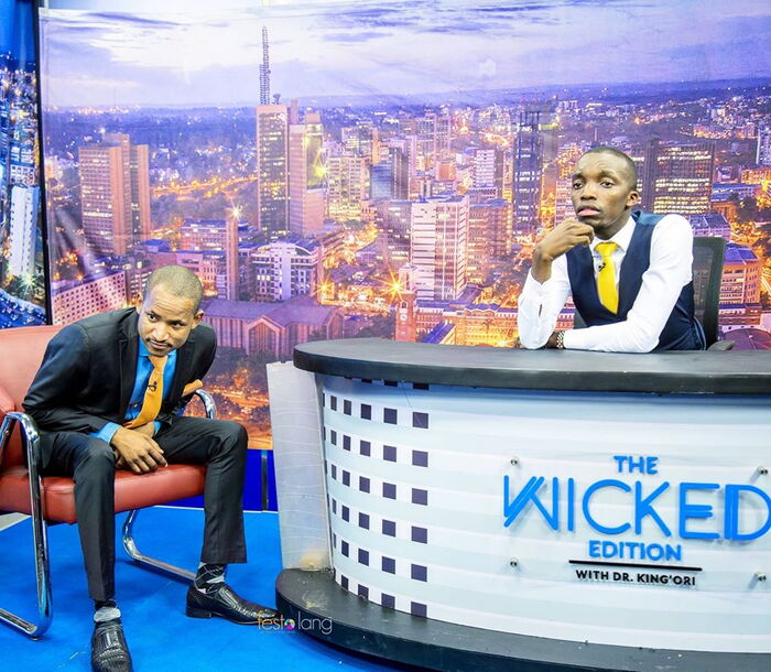 Embakasi East MP Babu Owino (l) on the Wicked Edition with host Dr King'ori on November 9, 2018.