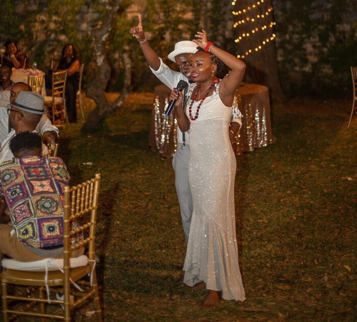 Nation journalist Eunice Kilonzo and Kenya National Chamber of Commerce and Industry (KNCCI) Nairobi director Jesse Muraya pose during their wedding on February 22, 2020 Photo: Twitter