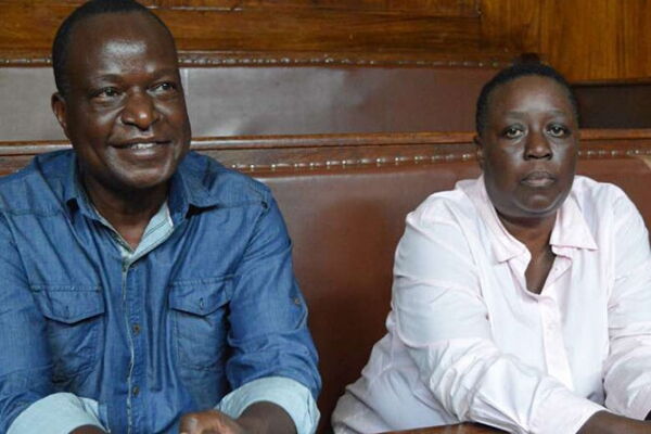 Kisumu Senator Fred Outa (left) and former Kisumu Deputy Governor Ruth Odinga (right) in court in 2017