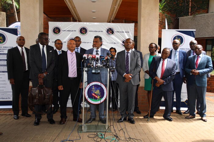 Ethics and Anti-Corruption Commission (EACC) CEO Twalib Mbarak, Director of Public Prosecutions (DPP) Noordin Haji and Directorate of Criminal Investigations (DCI) chief George Kinoti addressing a press conference in Nairobi on Thursday, March 5, 2020.