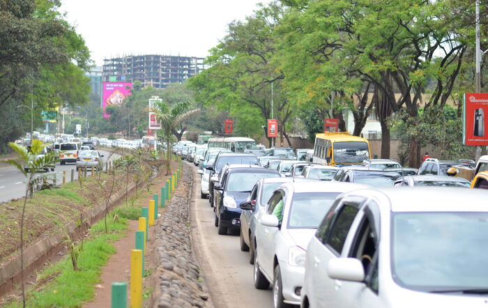 Cars stuck in traffic along Uhuru Highway