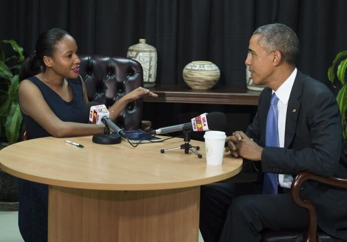 News anchor, Olive Burrows, in an interview with President Barack Obama in 2015