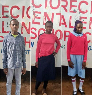 The three pupils of Precious Talents School who scored above 400 marks.