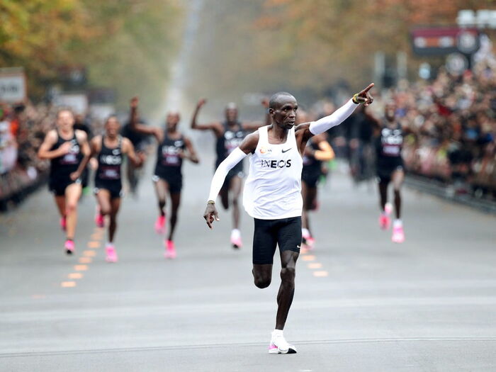 Eliud Kipchoge when he finished the INEOS159 challenge in under two hours on Saturday, October 12.
