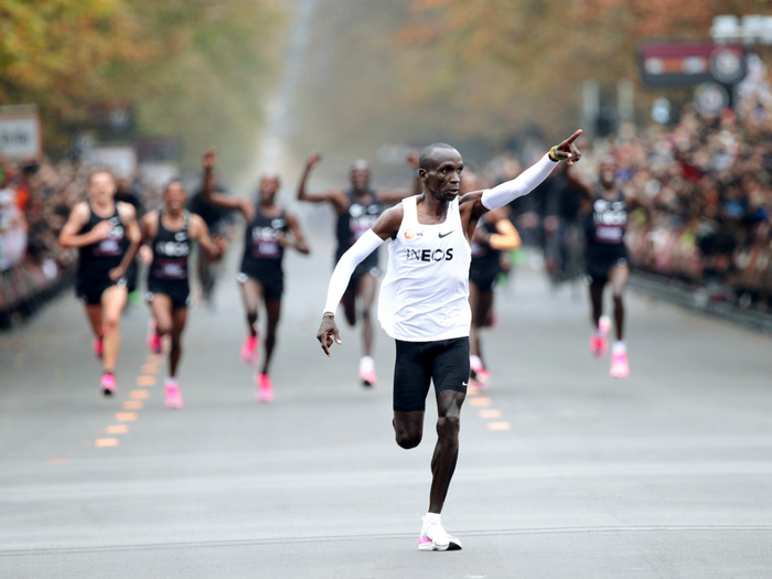Eliud Kipchoge celebrating when he shattered the INEOS Challenge on Saturday, October 12. Citizen TV's Yvonne Okwara narrated how the family celebrated the athlete by the graveyard