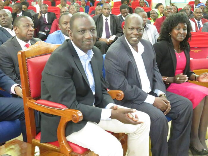 Deputy president William Ruto, Juja MP Francis Waititu and Uasin Gishu women representative Gladys Shollei at PCEA Kenyatta road church on July 28, 2019