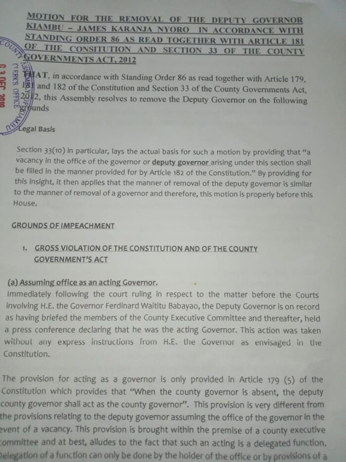 The Motion filed by Julius Taki on December 3 to have DG Nyoro kicked out of office