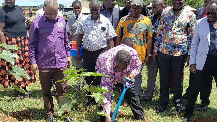 Francis Atwoli takes part in tree planting at Jaramogi Oginga secondary school on November 30