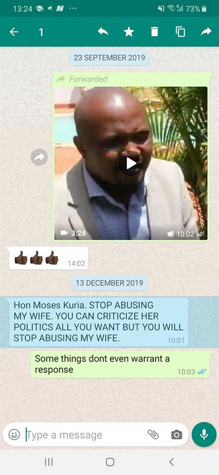 The screenshot shared by Kuria on Facebook