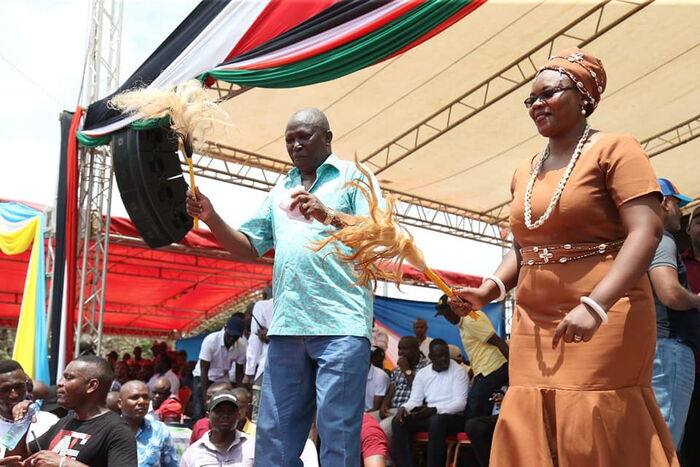 Kiambu woman representative Gathoni Wamuchomba and nominated MP Maina Kamanda during the BBI rally in Kitui county on January 25