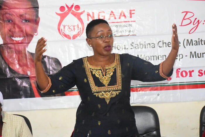 Murang'a woman representative Sabina Chege during a bursary issuing event in Murang'a county on Friday, January 31