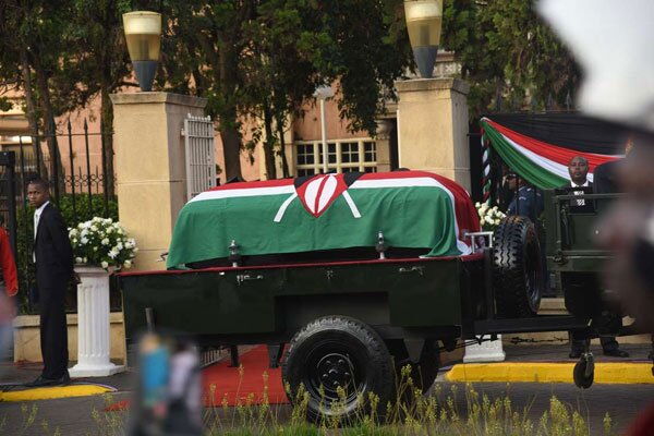 The casket bearing the remains of former Daniel Moi at Parliament Buildings on February 8, 2020