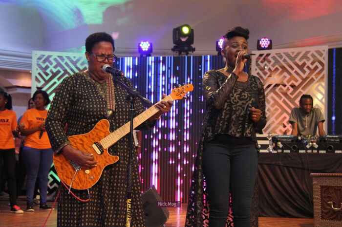 Mercy Masika (R) and her mother Agnes Masika performing together.
