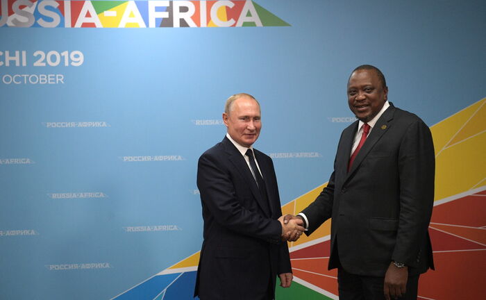 President Uhuru Kenyatta and his Russian counterpart Vladimir Putin when they met at the Russia-Africa Summit on Thursday, October 24.