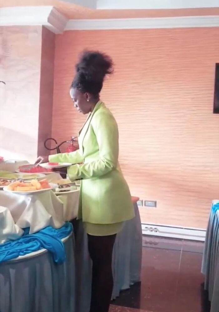 Akothee at the parliament's restaurant. She had been blocked from getting into the chambers due to her skimpy wear.