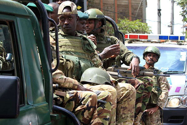 Kenya Special Forces unit officers at the scene of the Dusit Hotel Complex terror attack on January 16,2019