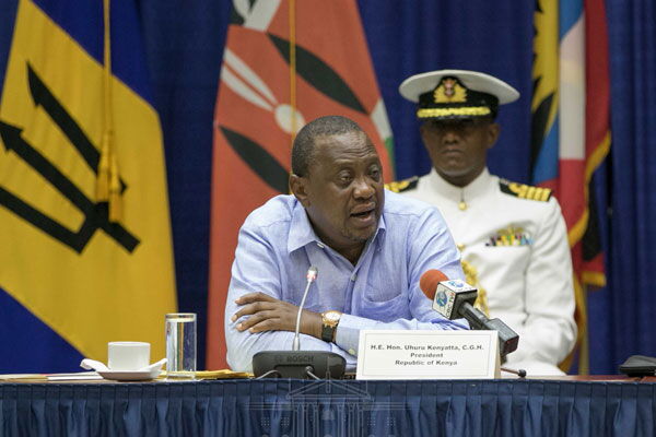 President Uhuru Kenyatta during a meeting with leaders of the Organization of Eastern Caribbean States (OECS) in Bridgetown, Barbados, on August 9, 2019. He appealed for the country's support in the country's bid for the UNSC seat in 2020.