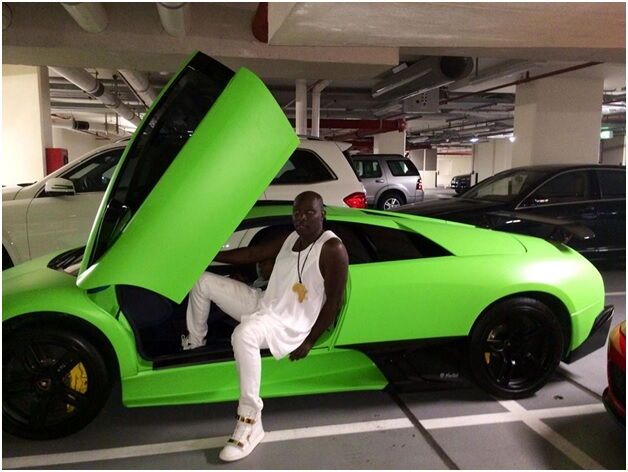 Barry Ndengeyingoma pictured in his green Lamborghini Murcielago