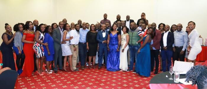 Ben Kitili and his wife Amina Mude with friends and family at the Panari Hotel