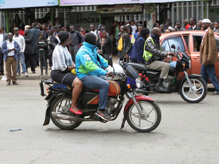 A boda boda rider pictured without the recommended helmet and reflector jacket in Nairobi.