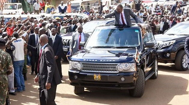 President Kenyatta's bodyguards at a past event. Part of his escort team almost came to blows with members of the military at the Mashujaa Day celebration.