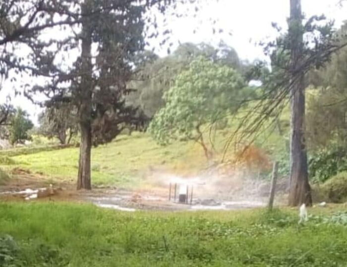 Borehole that burst out emitting flammable natural gases of fire, in Patel Farm, in Nakuru County