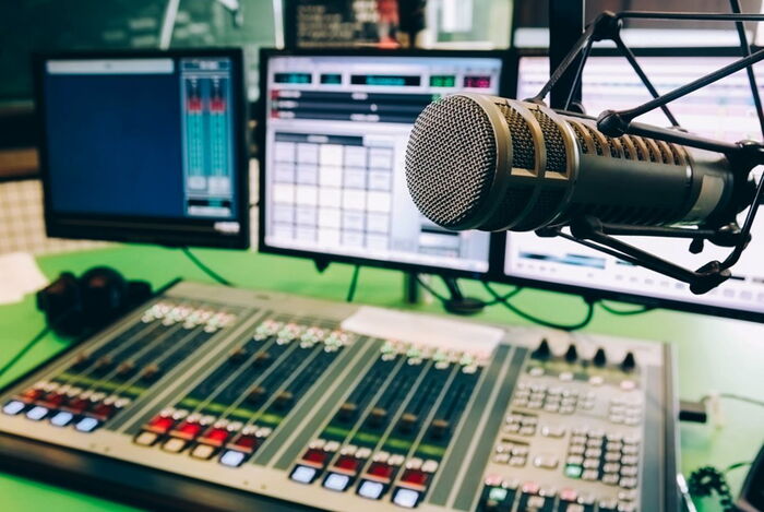Broadcast equipment at a radio station.