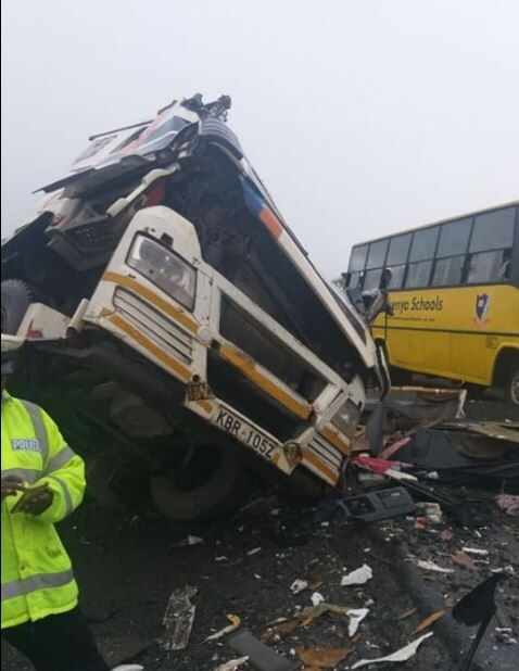 The bus involved in an accident along Mombasa Road on Sunday, December 8.
