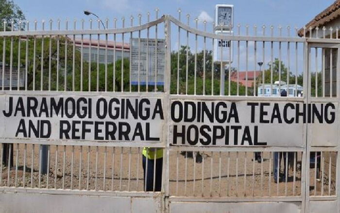 A photo of the entrance of the Jaramogi Oginga Odinga Hospital in Kisumu county