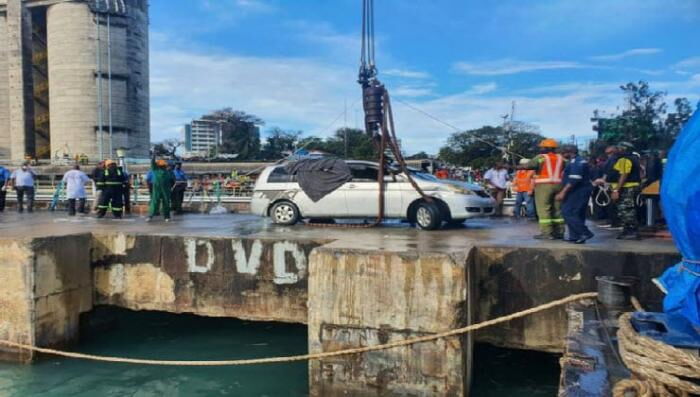 The car that Mariam Kigenda and Amanda Mutheu were travelling in after being pulled out of the Indian Ocean on October 11, thirteen days after it slid off a ferry ramp on the Likoni Channel