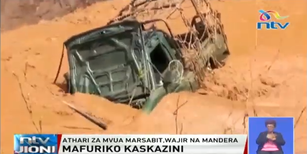 A truck swept away by flash floods on Tuesday, October 15 in Wajir.