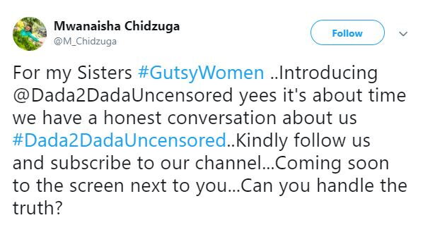 The message Mwanaisha Chidzuga put up on her Twitter account on Sunday, November 17.